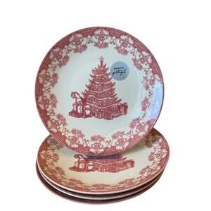 MATCERAMICA Portugal Red Christmas Tree Ceramic Dinner Plates 10.5in Set of 4